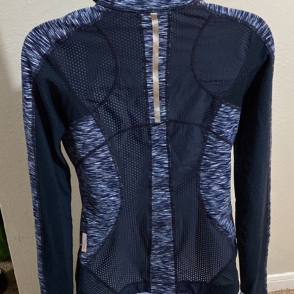 Zell Multi Blue Semi Sheer Zip Up Fitted Thumbhole Light weight Athletic Jacket - Picture 8 of 16